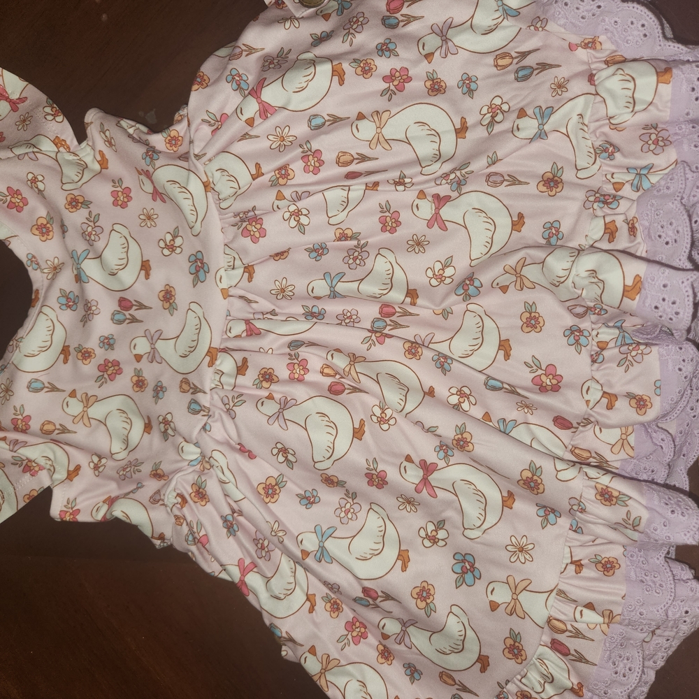 cheeky plum Pink Duck Print Ruffle Hem Girls Dress